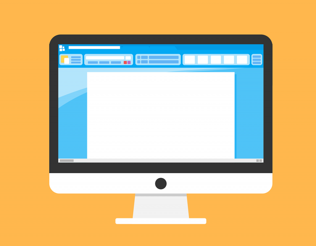 Illustration of a copywriter's computer screen with a blank document open.