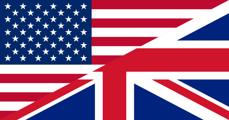 Illustration of half an American flag and half a British flag.